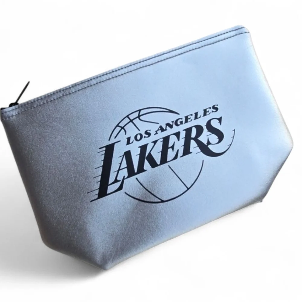 Los Angeles Lakers Silver Travel Toiletry Bag Cosmetic Zip Pouch NBA Fan Gift